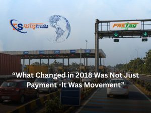 FASTag toll plaza in India showing cash lanes with queues and FASTag lane with smooth vehicle movement