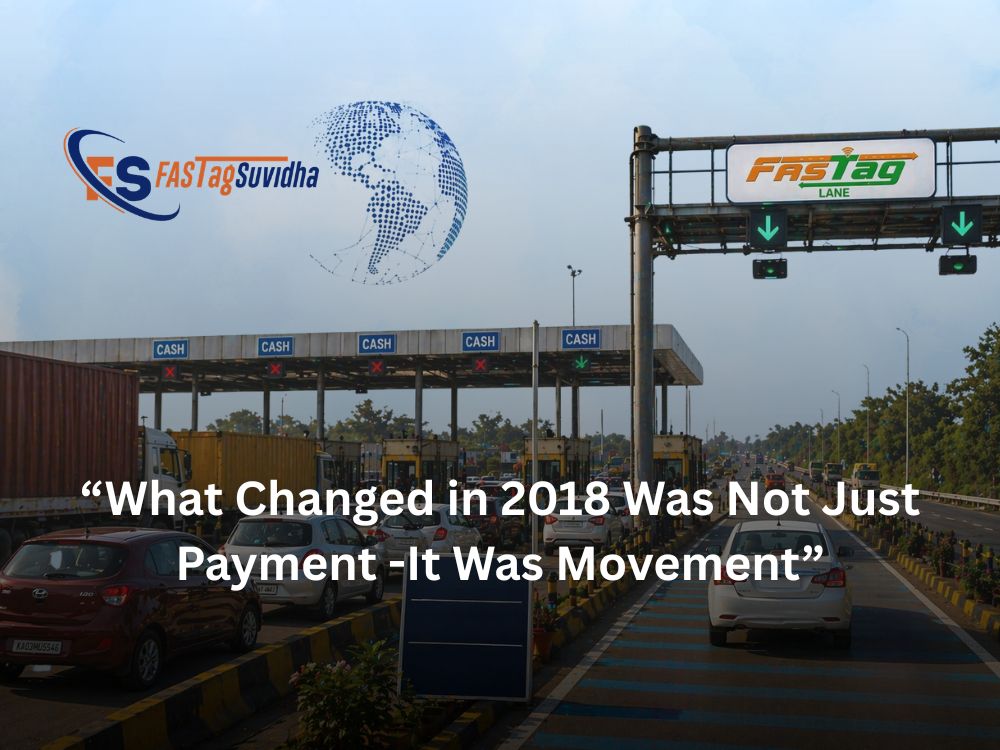 FASTag toll plaza in India showing cash lanes with queues and FASTag lane with smooth vehicle movement