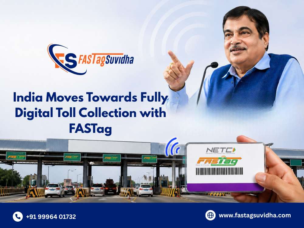 India moves towards fully digital toll collection with FASTag at toll plaza showing RFID-based payment system
