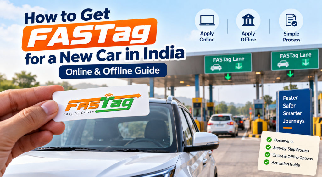 How to get FASTag for a new car in India with online and offline application options.